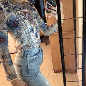 ZARA beaded long sleeve crop top, size md